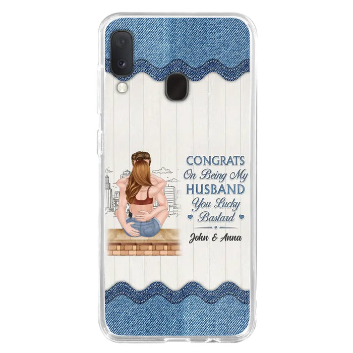 Custom Personalized Couple Phone Case - Gift Idea For Couple/Valentines Day - Congrats On Being My Husband You Lucky Bastard - Case For iPhone/Samsung