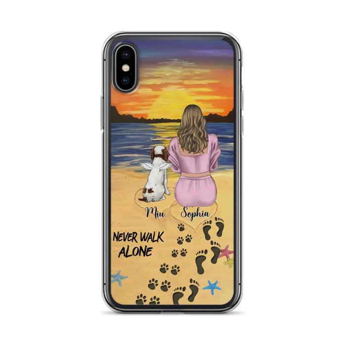 Custom Personalized Memorial Dog Mom Phone Case - Upto 3 Dogs - Memorial Gift Idea for Dog Owners - Never Walk Alone - Case for iPhone/Samsung