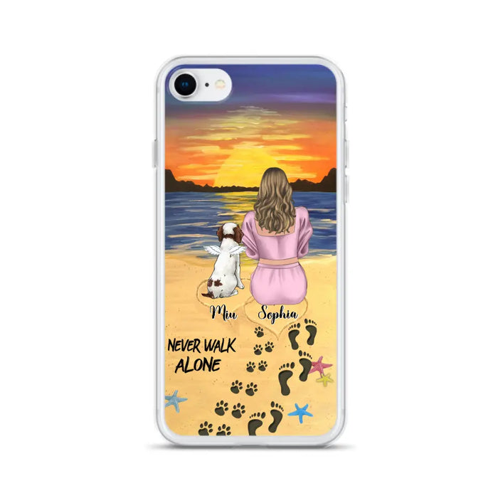 Custom Personalized Memorial Dog Mom Phone Case - Upto 3 Dogs - Memorial Gift Idea for Dog Owners - Never Walk Alone - Case for iPhone/Samsung