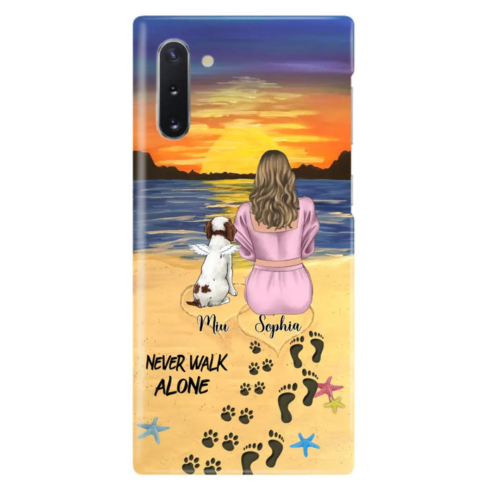 Custom Personalized Memorial Dog Mom Phone Case - Upto 3 Dogs - Memorial Gift Idea for Dog Owners - Never Walk Alone - Case for iPhone/Samsung