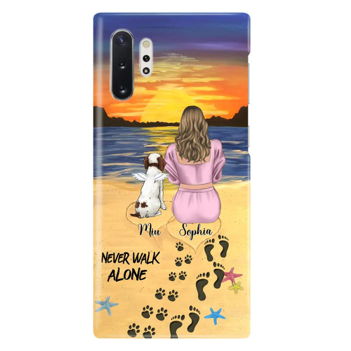 Custom Personalized Memorial Dog Mom Phone Case - Upto 3 Dogs - Memorial Gift Idea for Dog Owners - Never Walk Alone - Case for iPhone/Samsung