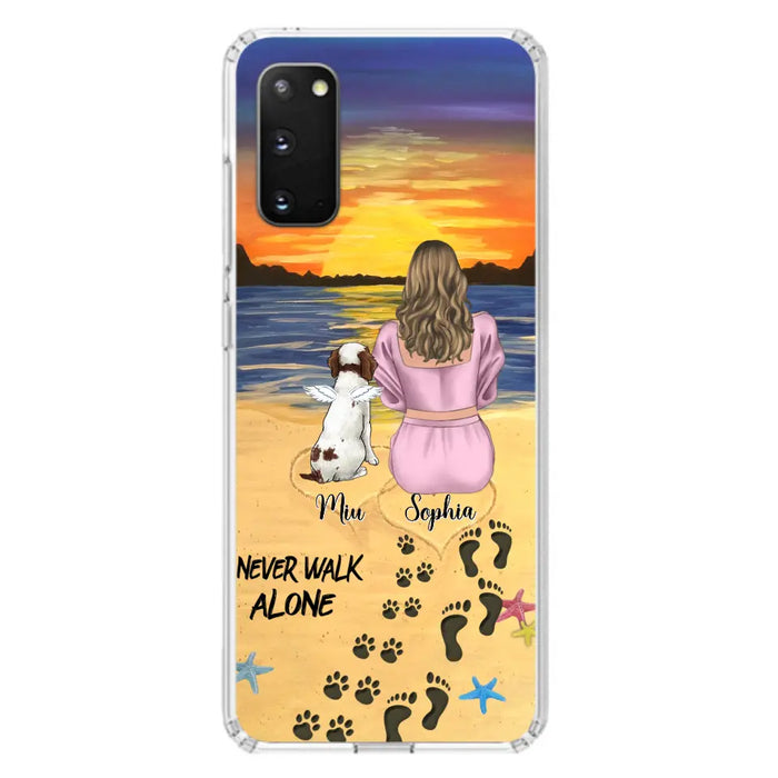 Custom Personalized Memorial Dog Mom Phone Case - Upto 3 Dogs - Memorial Gift Idea for Dog Owners - Never Walk Alone - Case for iPhone/Samsung