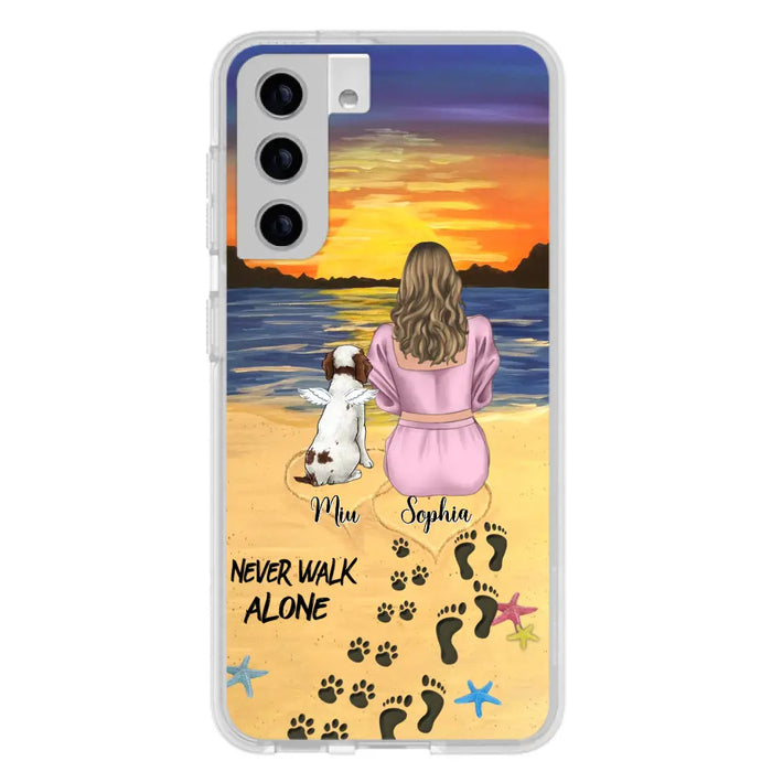 Custom Personalized Memorial Dog Mom Phone Case - Upto 3 Dogs - Memorial Gift Idea for Dog Owners - Never Walk Alone - Case for iPhone/Samsung