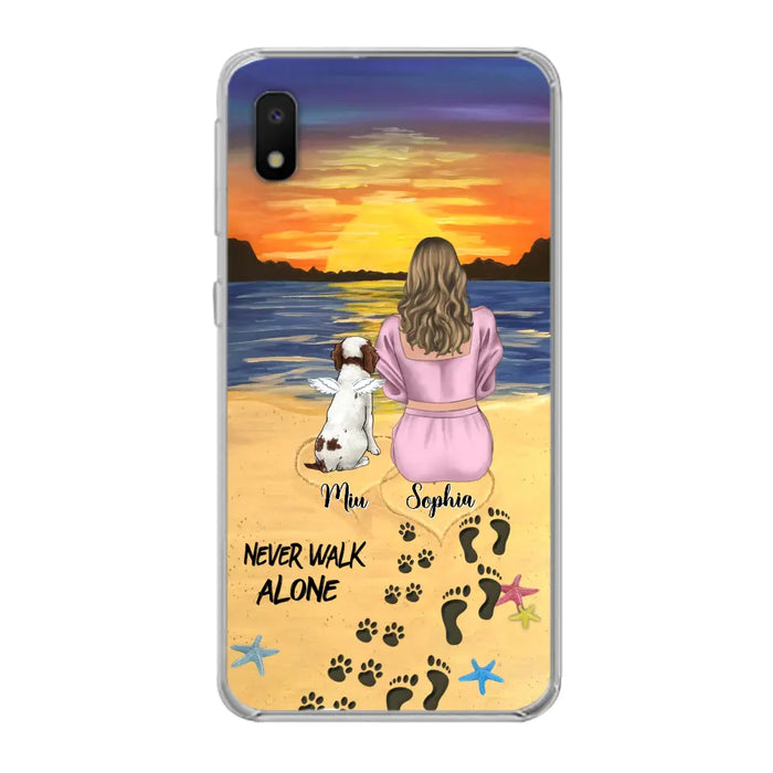 Custom Personalized Memorial Dog Mom Phone Case - Upto 3 Dogs - Memorial Gift Idea for Dog Owners - Never Walk Alone - Case for iPhone/Samsung