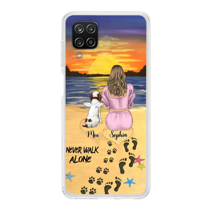 Custom Personalized Memorial Dog Mom Phone Case - Upto 3 Dogs - Memorial Gift Idea for Dog Owners - Never Walk Alone - Case for iPhone/Samsung