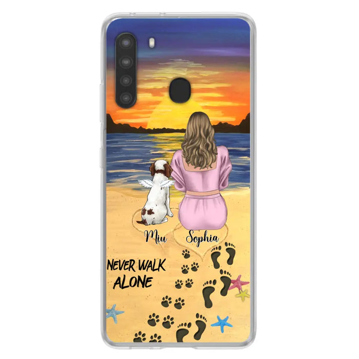 Custom Personalized Memorial Dog Mom Phone Case - Upto 3 Dogs - Memorial Gift Idea for Dog Owners - Never Walk Alone - Case for iPhone/Samsung