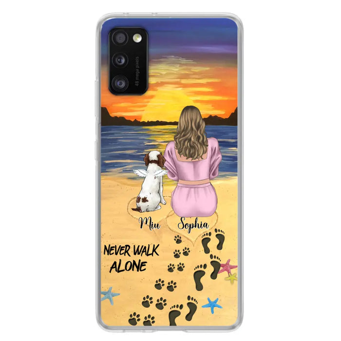 Custom Personalized Memorial Dog Mom Phone Case - Upto 3 Dogs - Memorial Gift Idea for Dog Owners - Never Walk Alone - Case for iPhone/Samsung