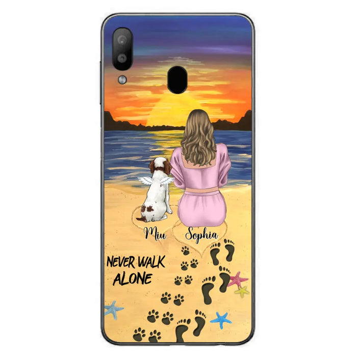 Custom Personalized Memorial Dog Mom Phone Case - Upto 3 Dogs - Memorial Gift Idea for Dog Owners - Never Walk Alone - Case for iPhone/Samsung