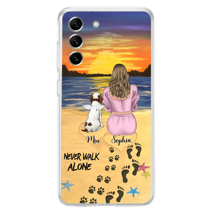 Custom Personalized Memorial Dog Mom Phone Case - Upto 3 Dogs - Memorial Gift Idea for Dog Owners - Never Walk Alone - Case for iPhone/Samsung