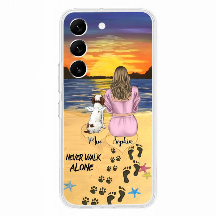 Custom Personalized Memorial Dog Mom Phone Case - Upto 3 Dogs - Memorial Gift Idea for Dog Owners - Never Walk Alone - Case for iPhone/Samsung