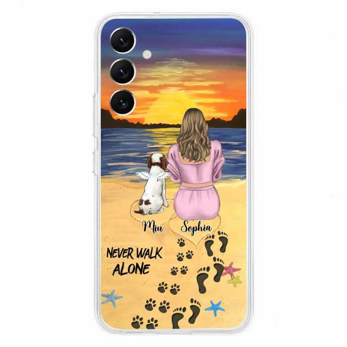 Custom Personalized Memorial Dog Mom Phone Case - Upto 3 Dogs - Memorial Gift Idea for Dog Owners - Never Walk Alone - Case for iPhone/Samsung