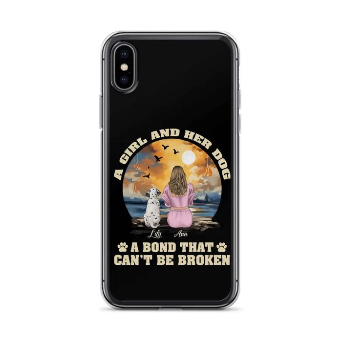 Custom Personalized Dog Mom Phone Case - Upto 4 Dogs - Gift Idea for Dog Owners - Case For iPhone/ Samsung - A Girl And Her Dog A Bond That Can't Be Broken