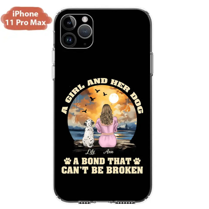 Custom Personalized Dog Mom Phone Case - Upto 4 Dogs - Gift Idea for Dog Owners - Case For iPhone/ Samsung - A Girl And Her Dog A Bond That Can't Be Broken