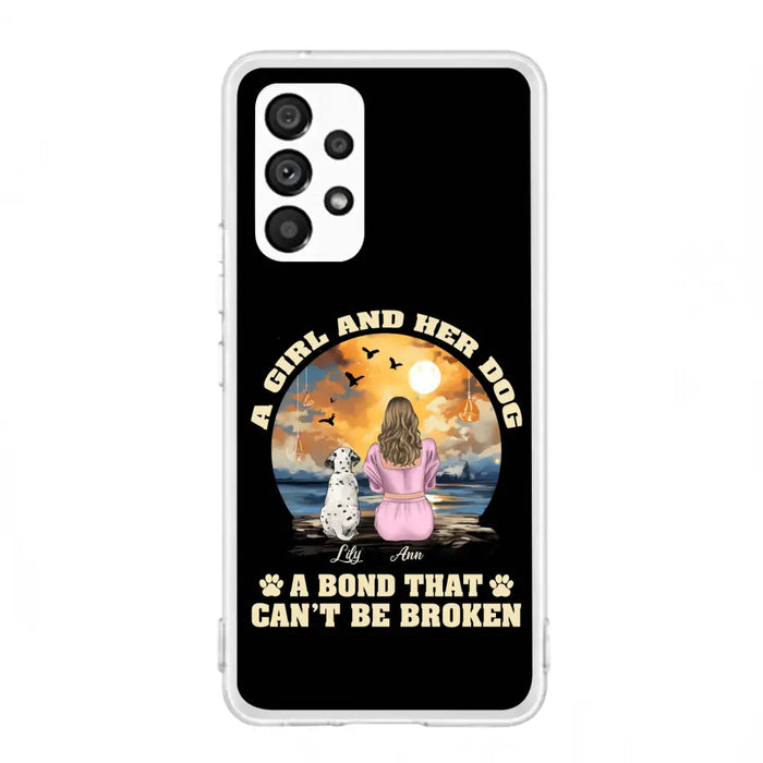 Custom Personalized Dog Mom Phone Case - Upto 4 Dogs - Gift Idea for Dog Owners - Case For iPhone/ Samsung - A Girl And Her Dog A Bond That Can't Be Broken