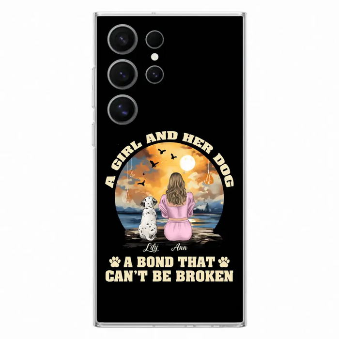 Custom Personalized Dog Mom Phone Case - Upto 4 Dogs - Gift Idea for Dog Owners - Case For iPhone/ Samsung - A Girl And Her Dog A Bond That Can't Be Broken