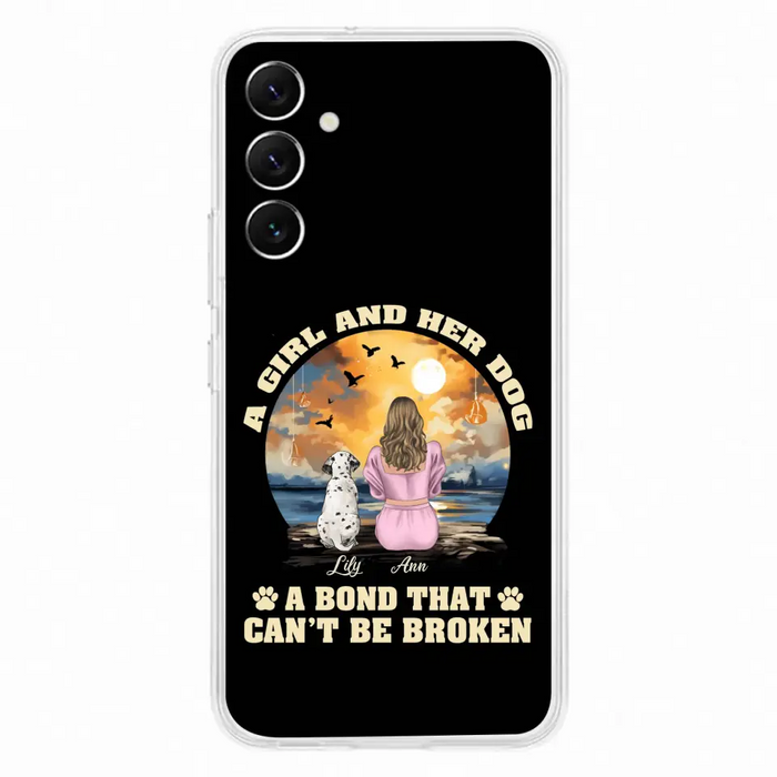 Custom Personalized Dog Mom Phone Case - Upto 4 Dogs - Gift Idea for Dog Owners - Case For iPhone/ Samsung - A Girl And Her Dog A Bond That Can't Be Broken