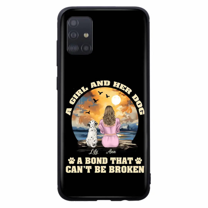 Custom Personalized Dog Mom Phone Case - Upto 4 Dogs - Gift Idea for Dog Owners - Case For iPhone/ Samsung - A Girl And Her Dog A Bond That Can't Be Broken