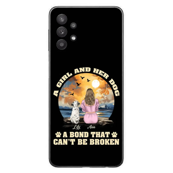 Custom Personalized Dog Mom Phone Case - Upto 4 Dogs - Gift Idea for Dog Owners - Case For iPhone/ Samsung - A Girl And Her Dog A Bond That Can't Be Broken