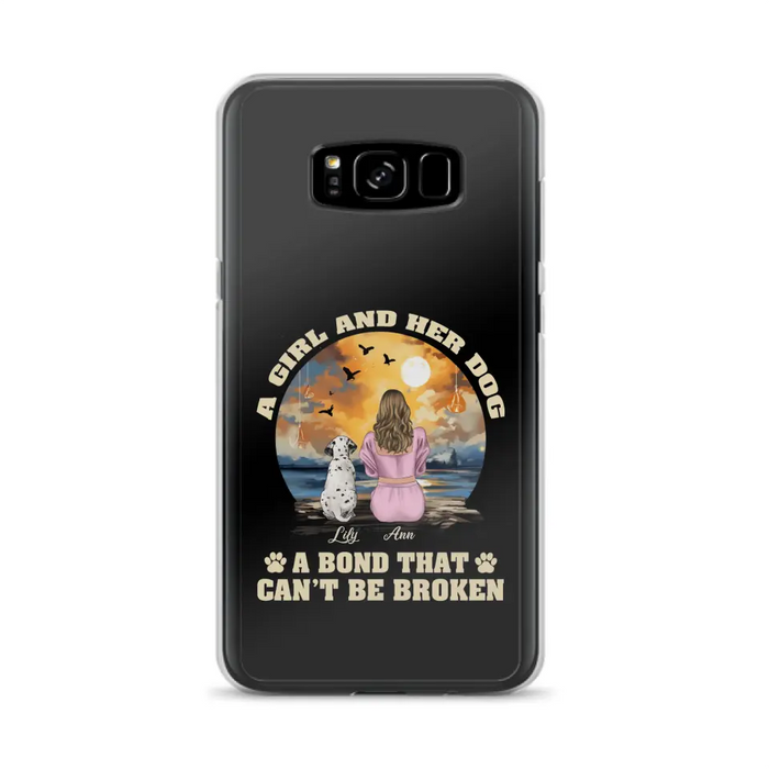 Custom Personalized Dog Mom Phone Case - Upto 4 Dogs - Gift Idea for Dog Owners - Case For iPhone/ Samsung - A Girl And Her Dog A Bond That Can't Be Broken