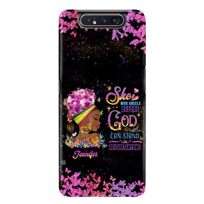 Custom Personalized Black Girl Phone Case - Gift Idea for Birthday/Friends - She Who Kneels Before God Can Stand Before Anyone - Case For iPhone/Samsung