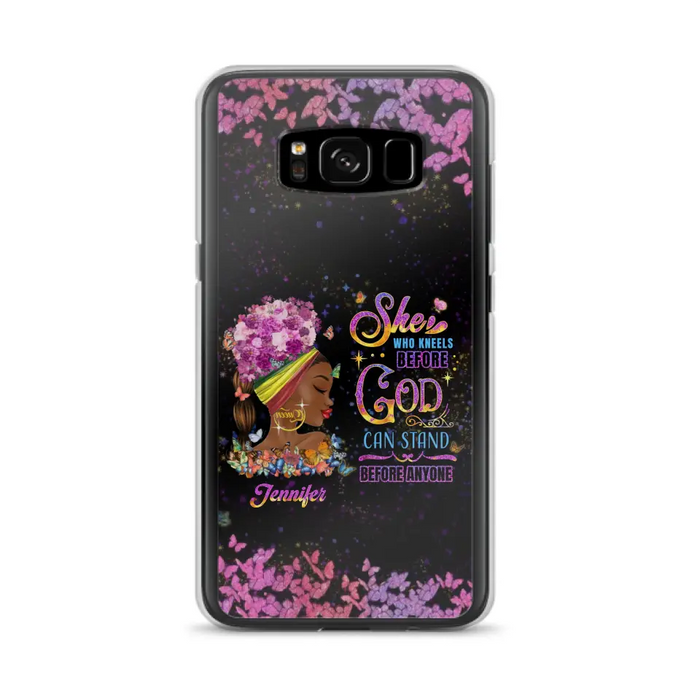 Custom Personalized Black Girl Phone Case - Gift Idea for Birthday/Friends - She Who Kneels Before God Can Stand Before Anyone - Case For iPhone/Samsung