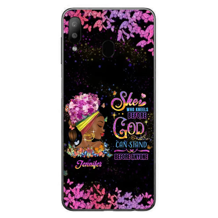 Custom Personalized Black Girl Phone Case - Gift Idea for Birthday/Friends - She Who Kneels Before God Can Stand Before Anyone - Case For iPhone/Samsung