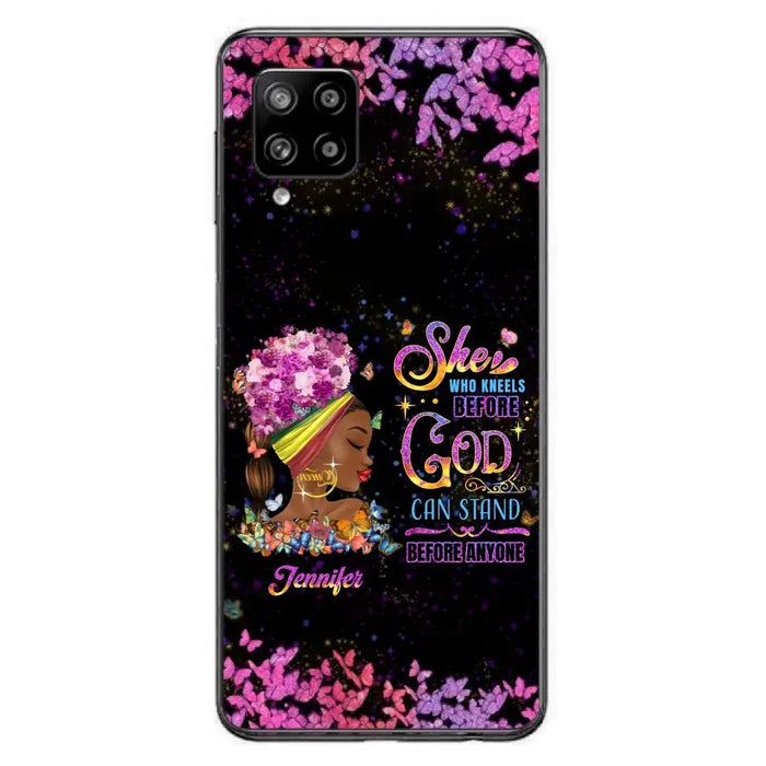 Custom Personalized Black Girl Phone Case - Gift Idea for Birthday/Friends - She Who Kneels Before God Can Stand Before Anyone - Case For iPhone/Samsung