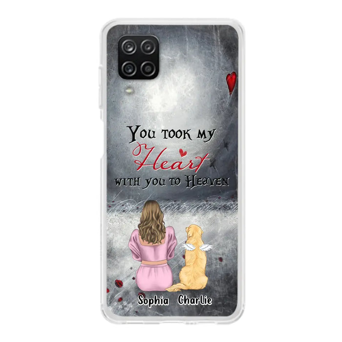 Custom Personalized Memorial Dog Mom Phone Case - Upto 5 Dogs - Memorial Gift Idea for Dog Lovers - You Took My Heart With You To Heaven - Case For iPhone And Samsung