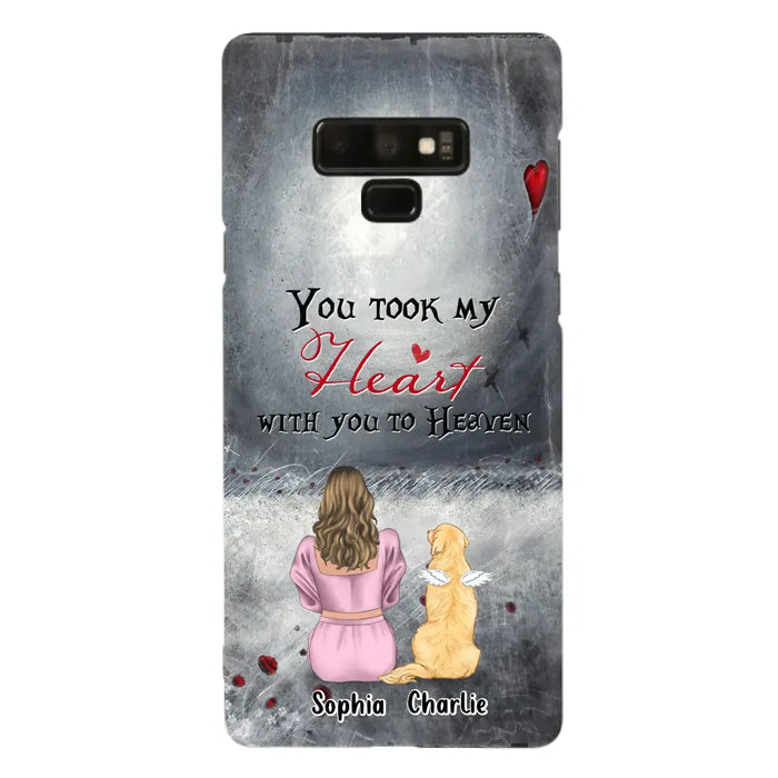 Custom Personalized Memorial Dog Mom Phone Case - Upto 5 Dogs - Memorial Gift Idea for Dog Lovers - You Took My Heart With You To Heaven - Case For iPhone And Samsung