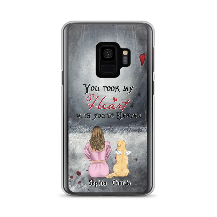 Custom Personalized Memorial Dog Mom Phone Case - Upto 5 Dogs - Memorial Gift Idea for Dog Lovers - You Took My Heart With You To Heaven - Case For iPhone And Samsung