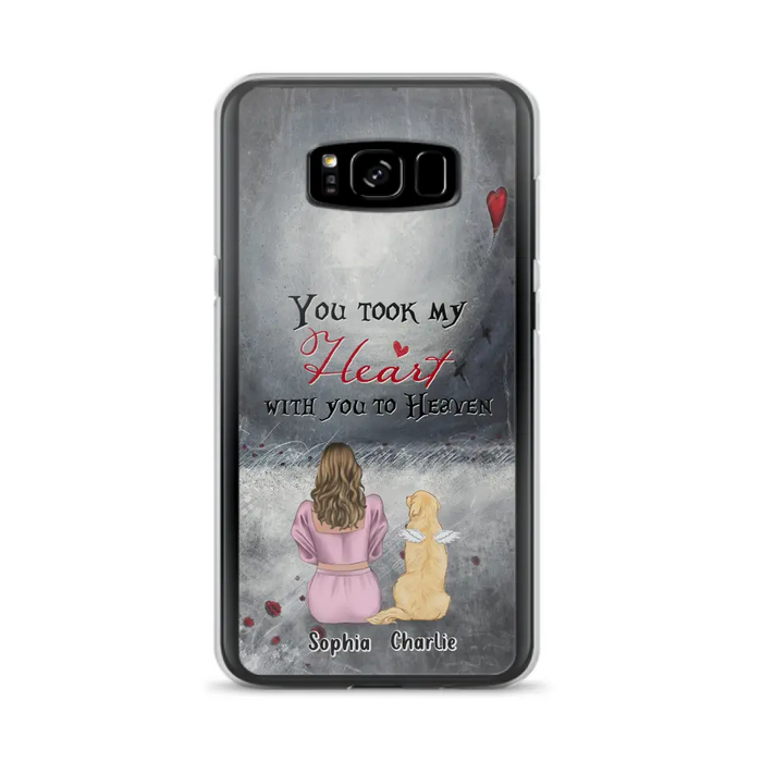 Custom Personalized Memorial Dog Mom Phone Case - Upto 5 Dogs - Memorial Gift Idea for Dog Lovers - You Took My Heart With You To Heaven - Case For iPhone And Samsung