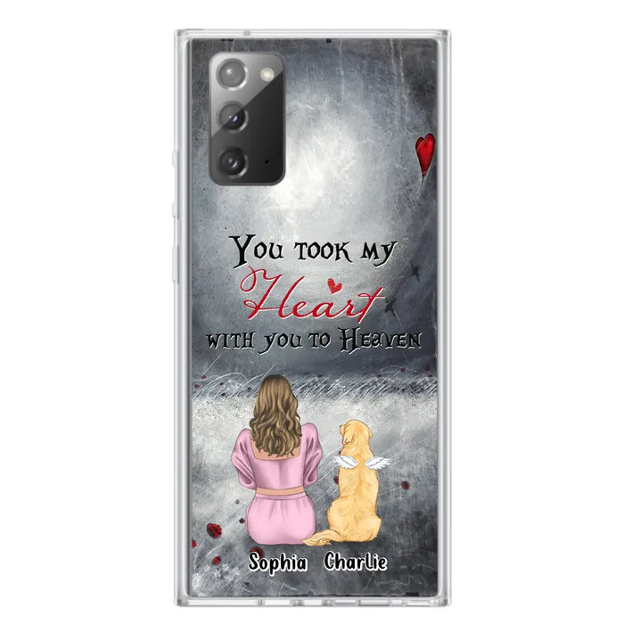 Custom Personalized Memorial Dog Mom Phone Case - Upto 5 Dogs - Memorial Gift Idea for Dog Lovers - You Took My Heart With You To Heaven - Case For iPhone And Samsung