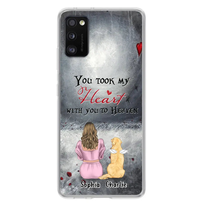 Custom Personalized Memorial Dog Mom Phone Case - Upto 5 Dogs - Memorial Gift Idea for Dog Lovers - You Took My Heart With You To Heaven - Case For iPhone And Samsung