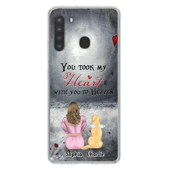 Custom Personalized Memorial Dog Mom Phone Case - Upto 5 Dogs - Memorial Gift Idea for Dog Lovers - You Took My Heart With You To Heaven - Case For iPhone And Samsung