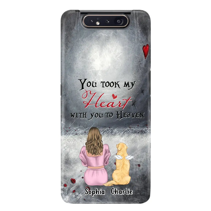 Custom Personalized Memorial Dog Mom Phone Case - Upto 5 Dogs - Memorial Gift Idea for Dog Lovers - You Took My Heart With You To Heaven - Case For iPhone And Samsung