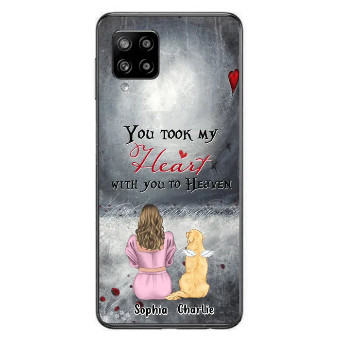 Custom Personalized Memorial Dog Mom Phone Case - Upto 5 Dogs - Memorial Gift Idea for Dog Lovers - You Took My Heart With You To Heaven - Case For iPhone And Samsung