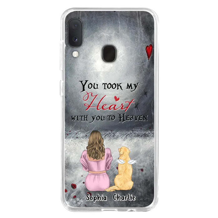 Custom Personalized Memorial Dog Mom Phone Case - Upto 5 Dogs - Memorial Gift Idea for Dog Lovers - You Took My Heart With You To Heaven - Case For iPhone And Samsung