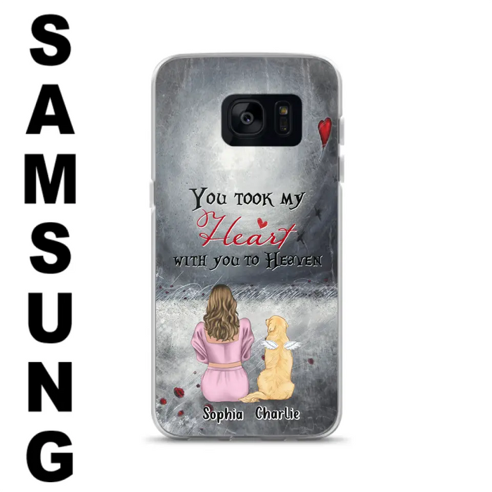 Custom Personalized Memorial Dog Mom Phone Case - Upto 5 Dogs - Memorial Gift Idea for Dog Lovers - You Took My Heart With You To Heaven - Case For iPhone And Samsung