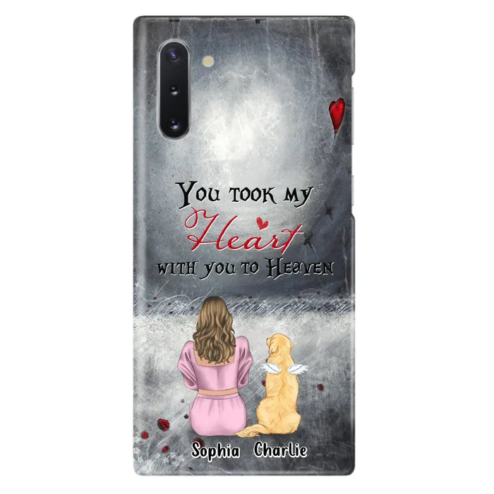 Custom Personalized Memorial Dog Mom Phone Case - Upto 5 Dogs - Memorial Gift Idea for Dog Lovers - You Took My Heart With You To Heaven - Case For iPhone And Samsung