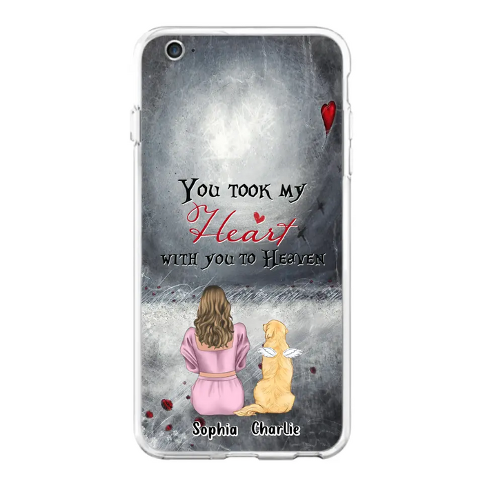 Custom Personalized Memorial Dog Mom Phone Case - Upto 5 Dogs - Memorial Gift Idea for Dog Lovers - You Took My Heart With You To Heaven - Case For iPhone And Samsung