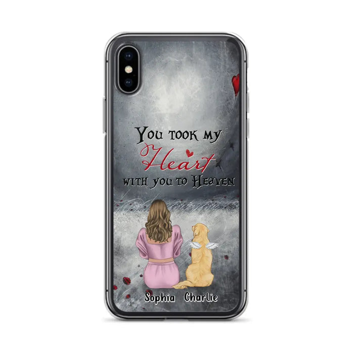 Custom Personalized Memorial Dog Mom Phone Case - Upto 5 Dogs - Memorial Gift Idea for Dog Lovers - You Took My Heart With You To Heaven - Case For iPhone And Samsung