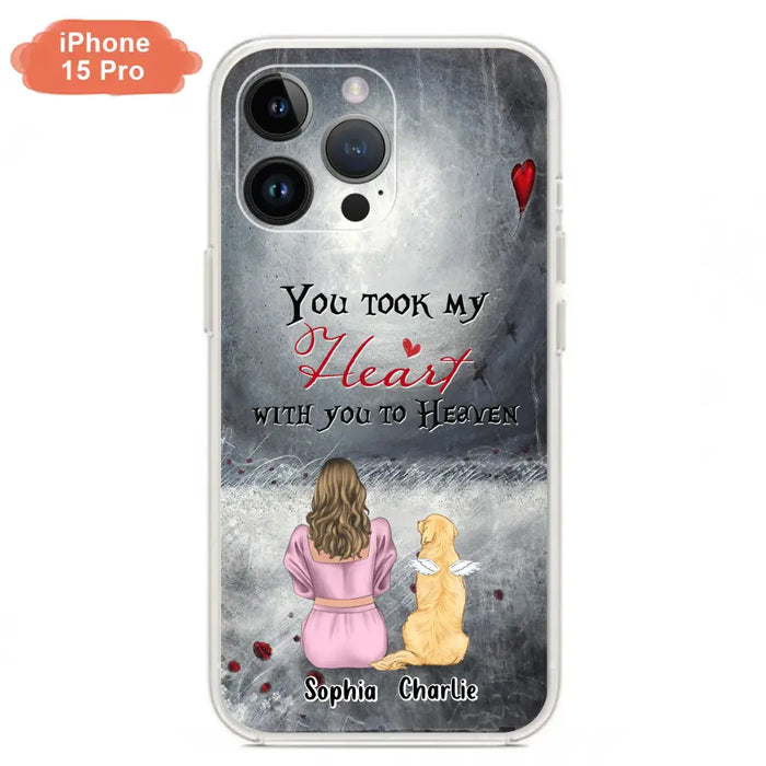 Custom Personalized Memorial Dog Mom Phone Case - Upto 5 Dogs - Memorial Gift Idea for Dog Lovers - You Took My Heart With You To Heaven - Case For iPhone And Samsung