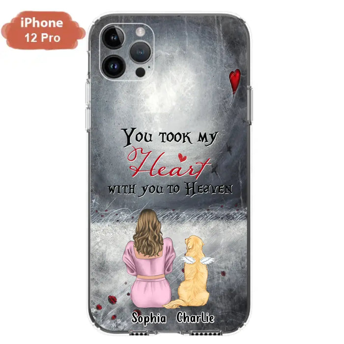 Custom Personalized Memorial Dog Mom Phone Case - Upto 5 Dogs - Memorial Gift Idea for Dog Lovers - You Took My Heart With You To Heaven - Case For iPhone And Samsung