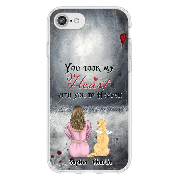 Custom Personalized Memorial Dog Mom Phone Case - Upto 5 Dogs - Memorial Gift Idea for Dog Lovers - You Took My Heart With You To Heaven - Case For iPhone And Samsung