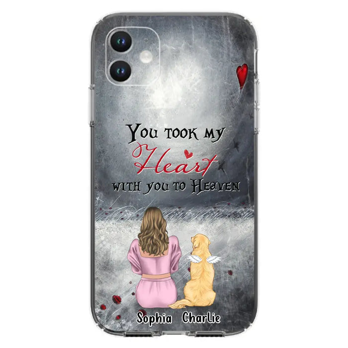 Custom Personalized Memorial Dog Mom Phone Case - Upto 5 Dogs - Memorial Gift Idea for Dog Lovers - You Took My Heart With You To Heaven - Case For iPhone And Samsung