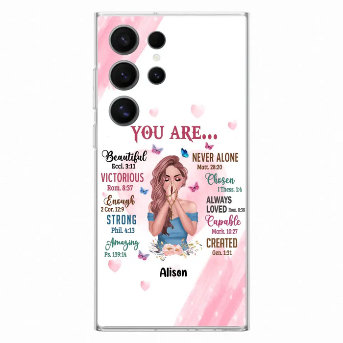 Custom Personalized Praying Girl Phone Case - Gift Idea for Girls/Friends - You Are Beautiful - Case for iPhone/Samsung