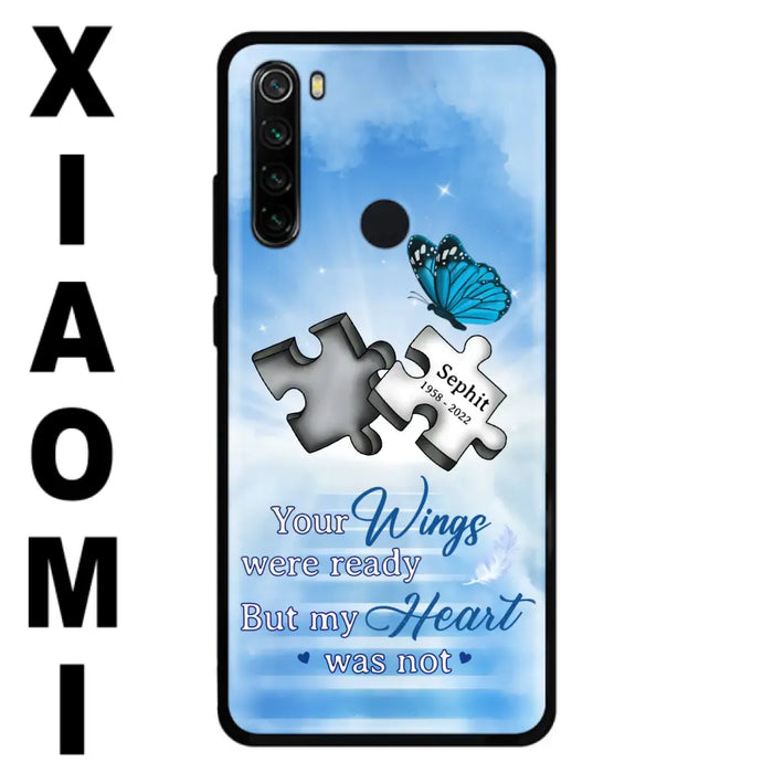 Custom Personalized Memorial Puzzle Butterfly Phone Case - Memorial Gift Idea - Your Wings Were Ready But My Heart Was Not - Case for Xiaomi/Huawei/Oppo