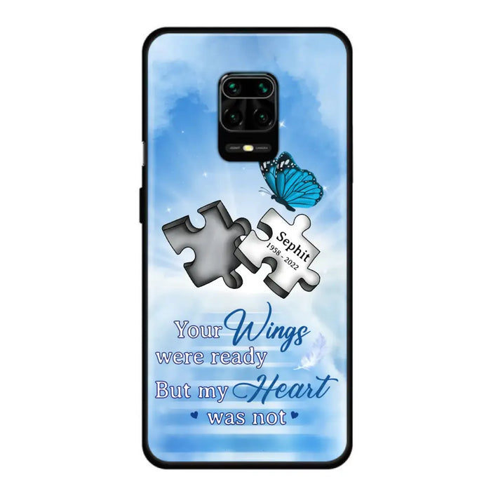 Custom Personalized Memorial Puzzle Butterfly Phone Case - Memorial Gift Idea - Your Wings Were Ready But My Heart Was Not - Case for Xiaomi/Huawei/Oppo