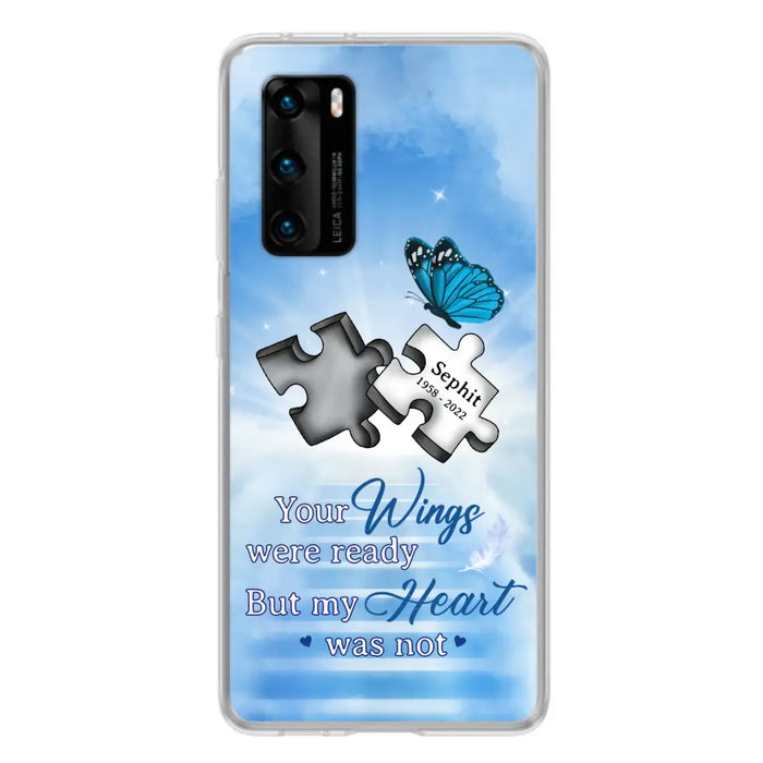 Custom Personalized Memorial Puzzle Butterfly Phone Case - Memorial Gift Idea - Your Wings Were Ready But My Heart Was Not - Case for Xiaomi/Huawei/Oppo