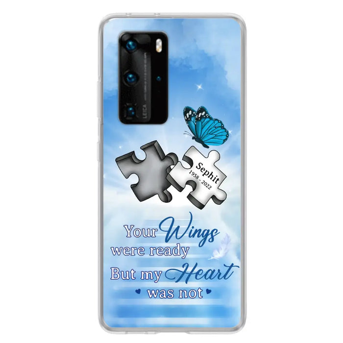 Custom Personalized Memorial Puzzle Butterfly Phone Case - Memorial Gift Idea - Your Wings Were Ready But My Heart Was Not - Case for Xiaomi/Huawei/Oppo